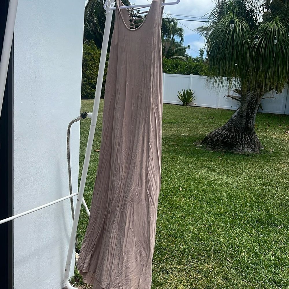 Long Maxi Cover Up Dress in Tan - One Size - Excellent Condition Cut up Back